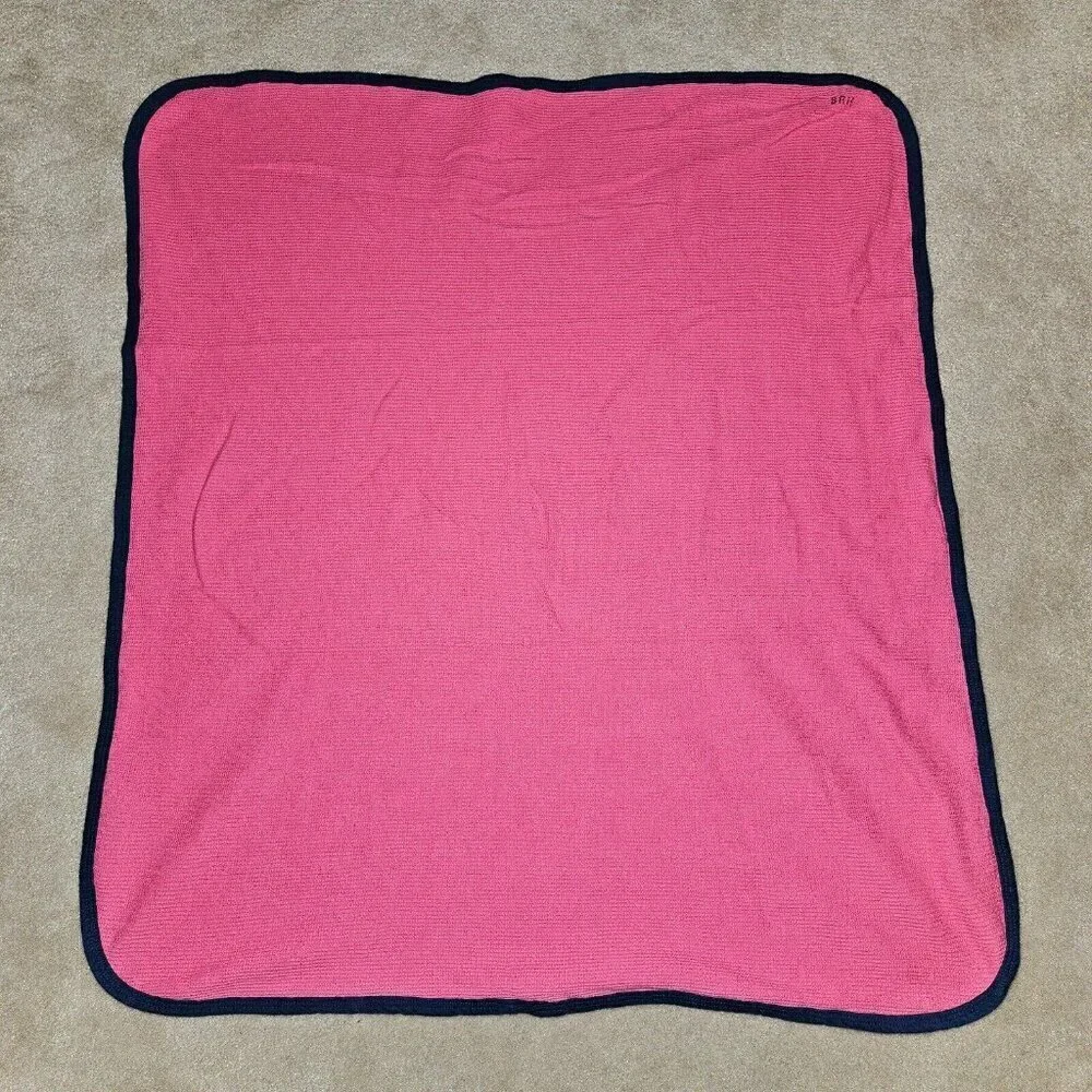 Gerber Hot Pink Waffle Knit Cotton Thermal Baby Blanket Navy Blue Trim 25x28 SRH